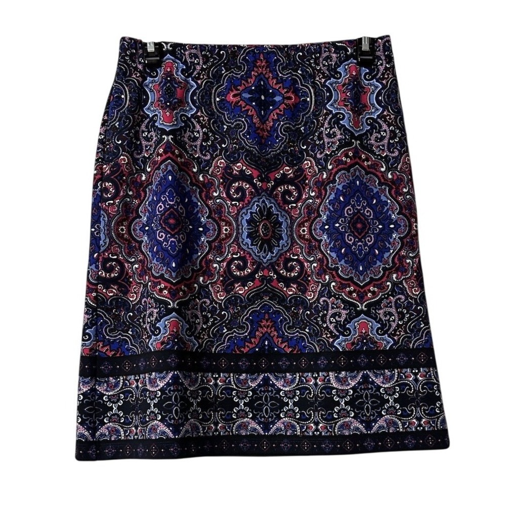 NWT Talbots Womens Casual Multicolor Paisley Pull On Stretch Skirt Size P
